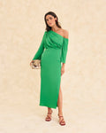 Vestido Etna Verde midi asimétrico de Lady Pipa para invitada de boda.