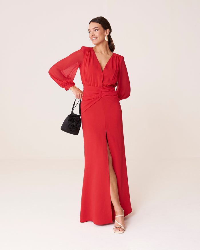 Vestido Idina Rojo maxi de Lady Pipa para invitada de boda de noche.