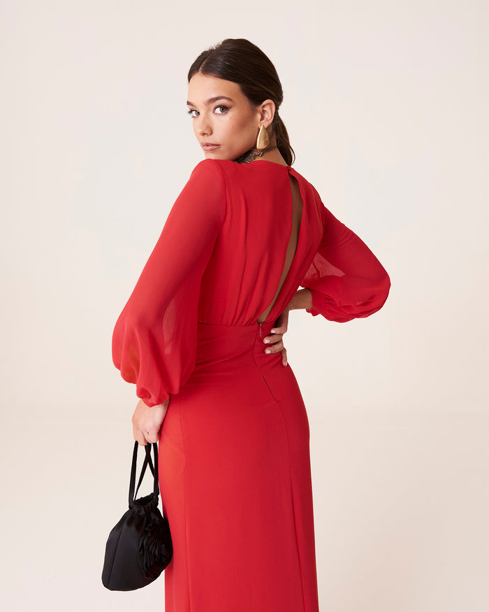 Vestido Idina Rojo maxi de Lady Pipa para invitada de boda de noche.