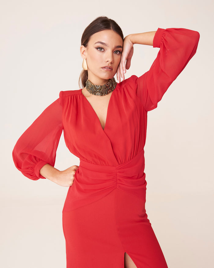 Vestido Idina Rojo maxi de Lady Pipa para invitada de boda de noche.