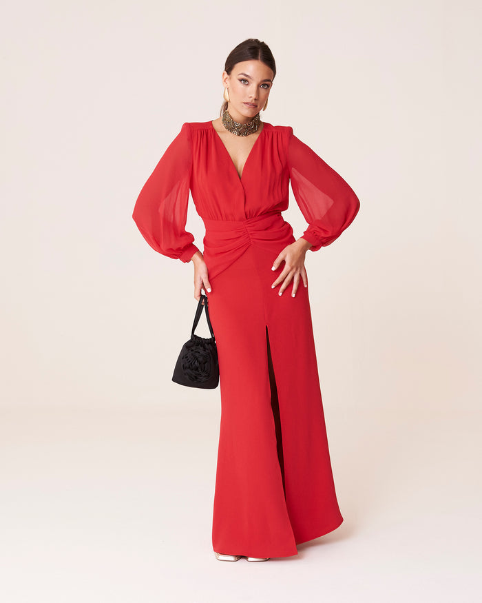 Vestido Idina Rojo maxi de Lady Pipa para invitada de boda de noche.