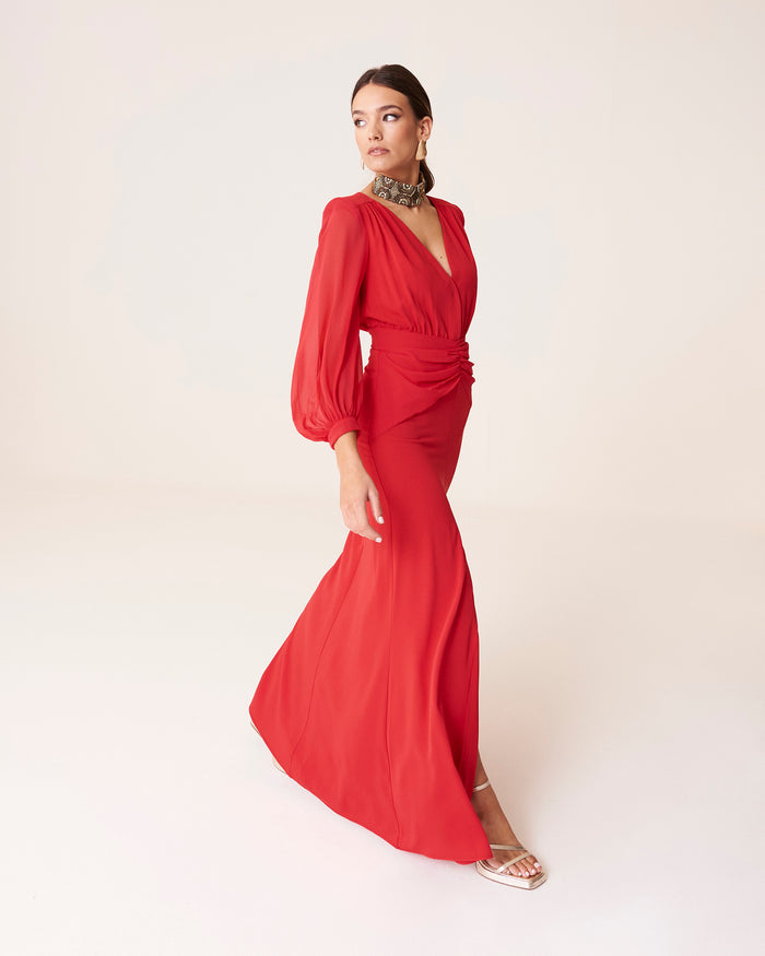 Vestido Idina Rojo maxi de Lady Pipa para invitada de boda de noche.