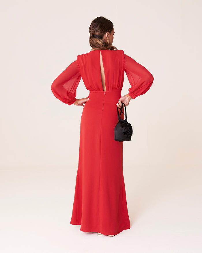 Vestido Idina Rojo maxi de Lady Pipa para invitada de boda de noche.