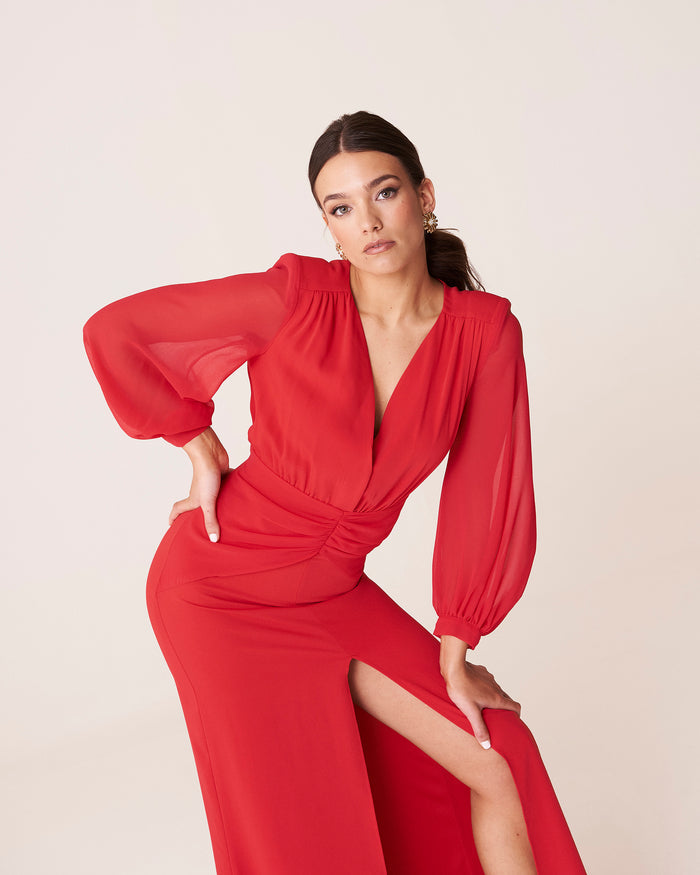 Vestido Idina Rojo maxi de Lady Pipa para invitada de boda de noche.