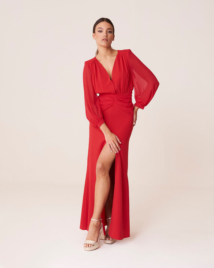 Vestido Idina Rojo maxi de Lady Pipa para invitada de boda de noche.