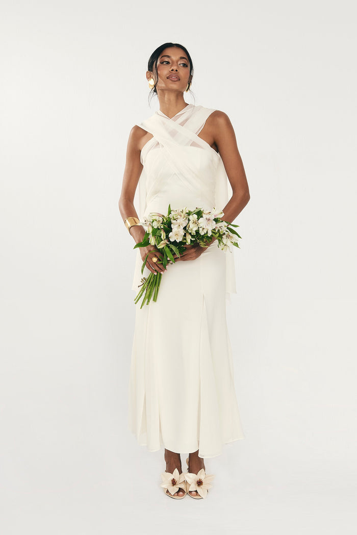 Vestido Julieta Marfil midi fluido de Lady Pipa para novia.
