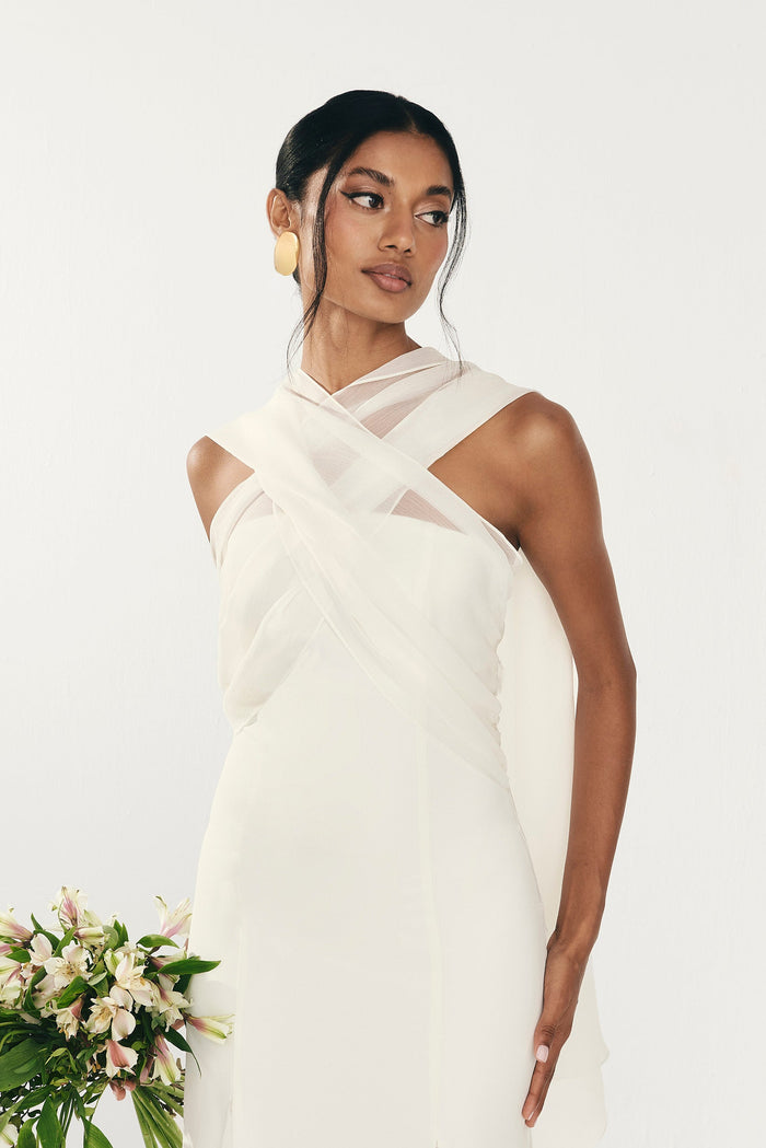 Vestido Julieta Marfil midi fluido de Lady Pipa para novia.