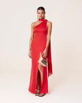 Vestido Luna Rojo maxi asimétrico de Lady Pipa para invitada de boda de noche.