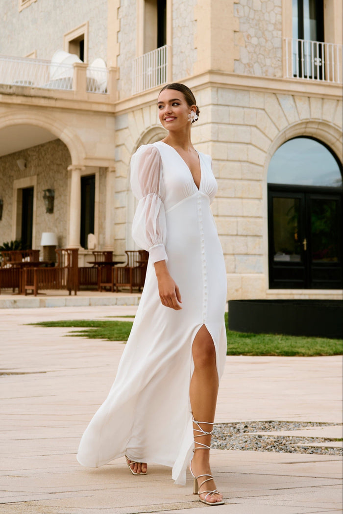 Vestido Narciso Blanco maxi de manga larga ceñido de Lady Pipa para novia.