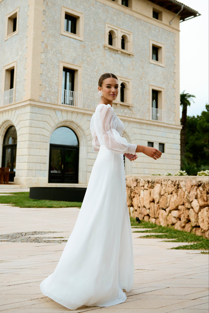 Vestido Narciso Blanco maxi de manga larga ceñido de Lady Pipa para novia.