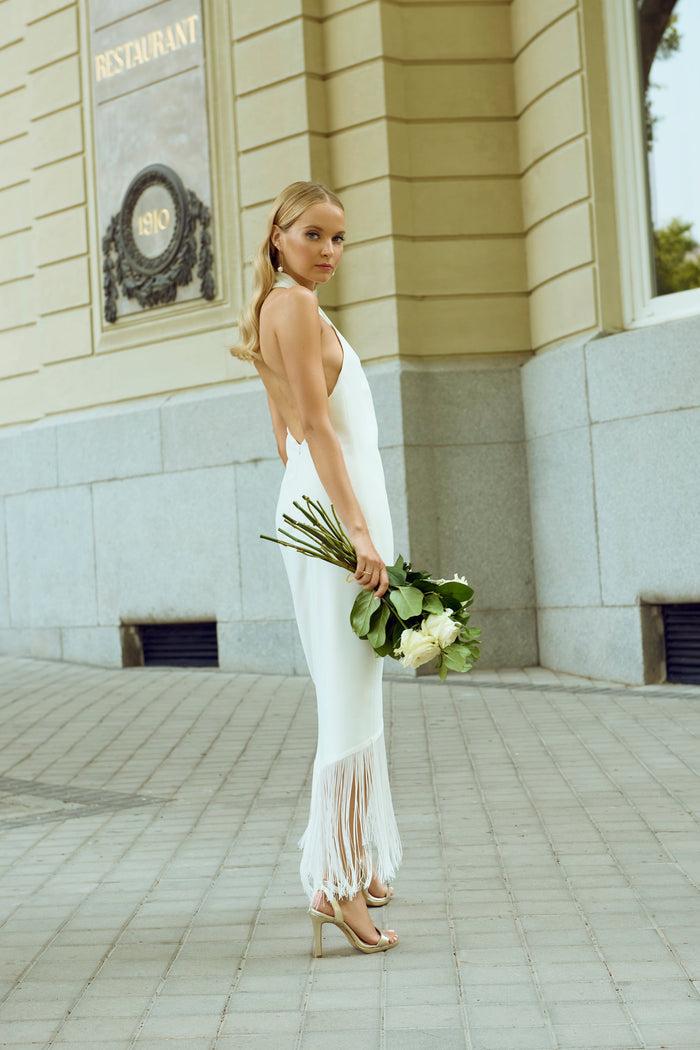 Vestido Pepa Blanco midi halter fluido de Lady Pipa para novia.