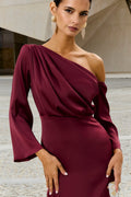 Vestido Siracusa Burdeos maxi asimétrico fluido de Lady Pipa para invitada de boda.