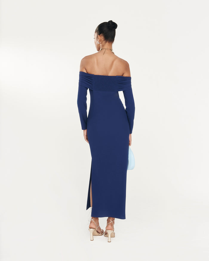 Vestido Tokyo Marino midi de manga larga de Lady Pipa para invitada de boda de noche.