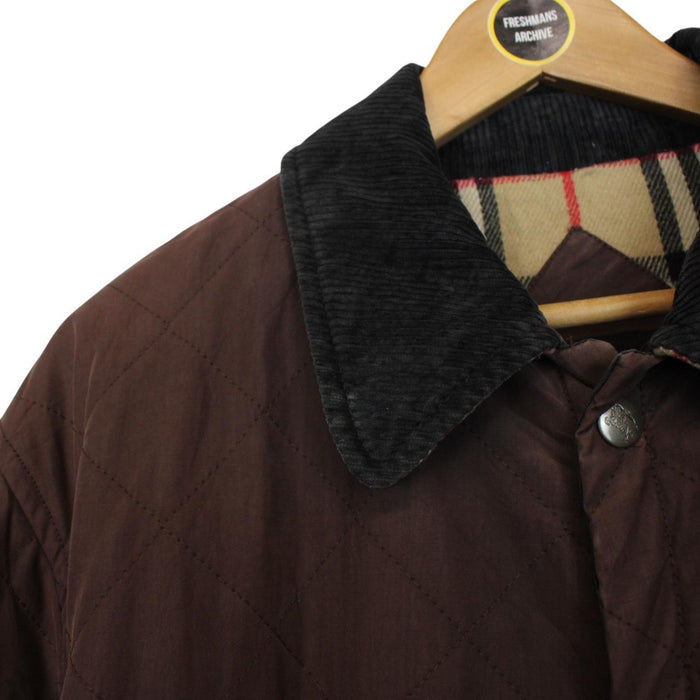 Vintage 90s Burberry Brown Wool Nova Check Lined Quilted Coat