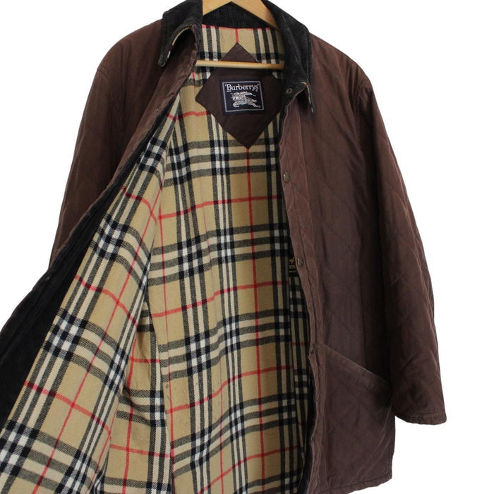 Vintage 90s Burberry Brown Wool Nova Check Lined Quilted Coat