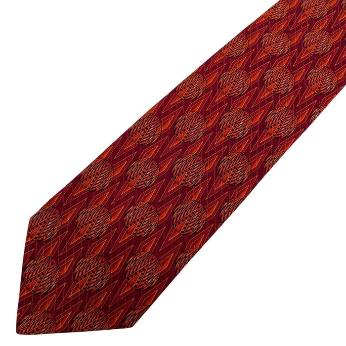 Vintage Valentino Red and Orange Geometric Pattern Silk Tie