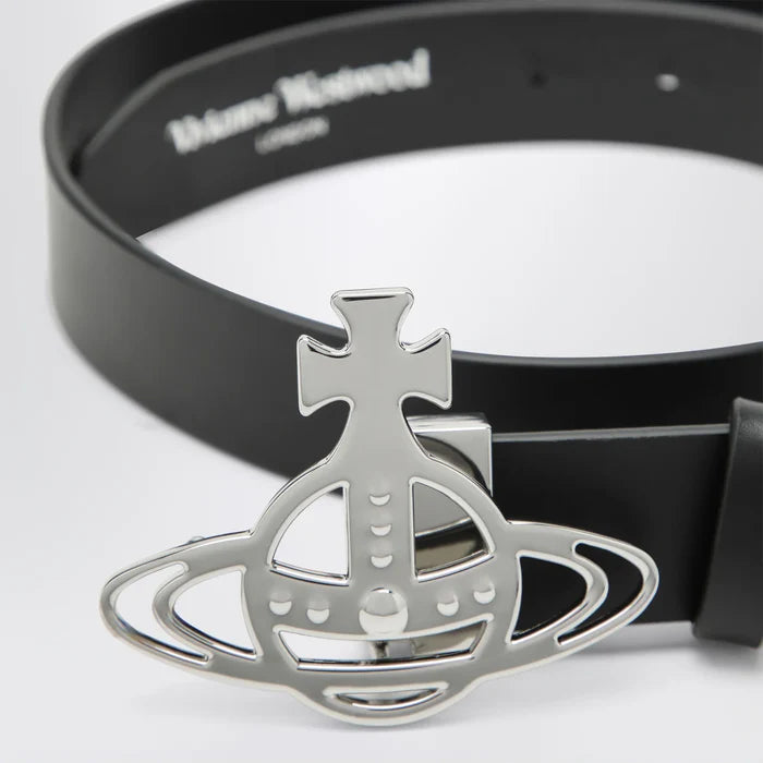 Vivienne Westwood - Leather belt with Orb buckle in black Brand Apparel & Accessories > Clothing Accessories > Belts