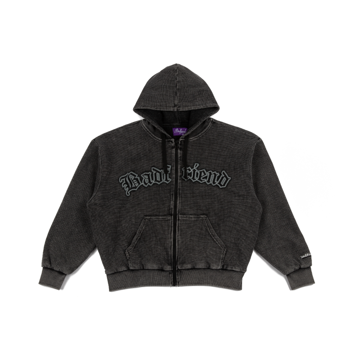 Waffle Knit Full Zip Sweater 'Off Black'