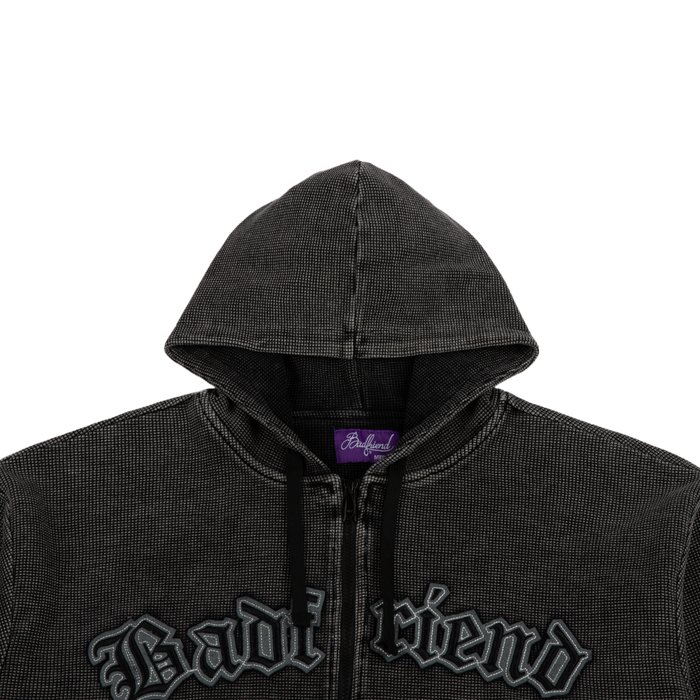 Waffle Knit Full Zip Sweater 'Off Black'