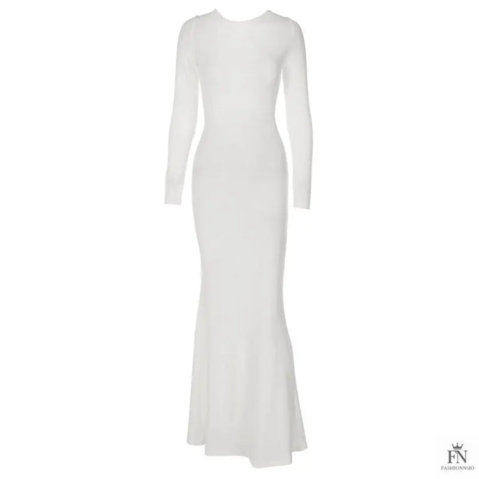 White Backless Bodycon Long Dress - Fashionnsio