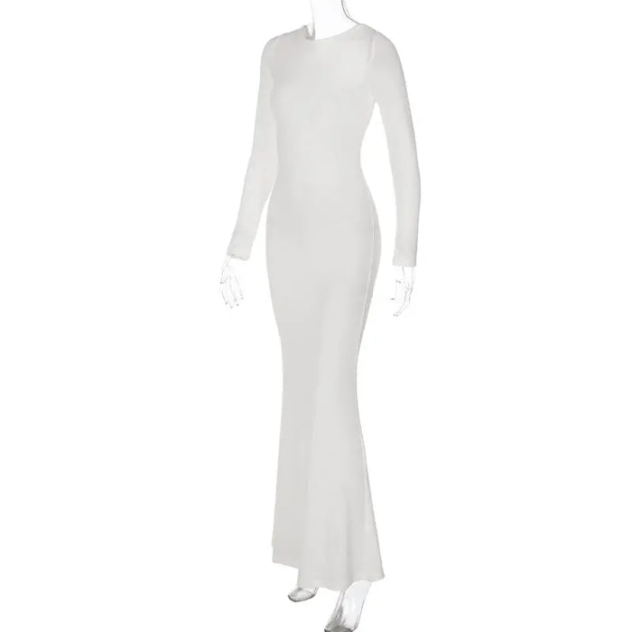 White Ribbed Bodycon Long Dress fashionnsio