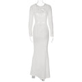 White Ribbed Bodycon Long Dress fashionnsio