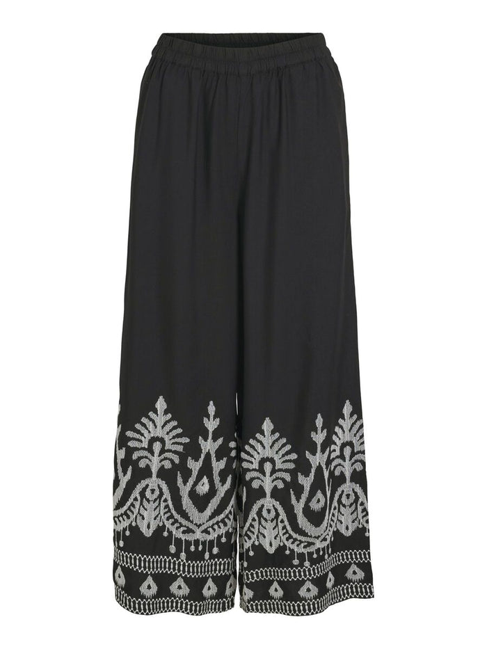Winnie Embroidered Cropped Trousers (Black)