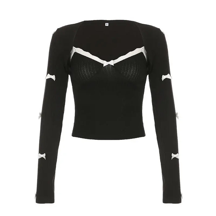 Y2k Bow Lace Top/Cardigan Two Piece Set fashionnsio