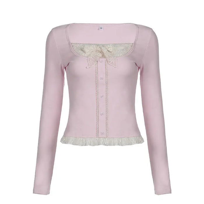 Y2k Fairy Bow Lace Knitted Top fashionnsio
