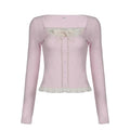 Y2k Fairy Bow Lace Knitted Top fashionnsio