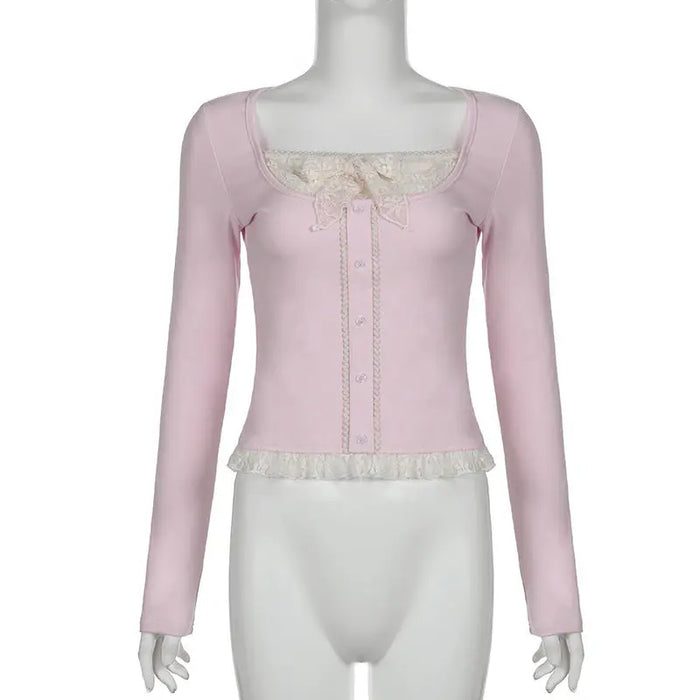 Y2k Fairy Bow Lace Knitted Top fashionnsio