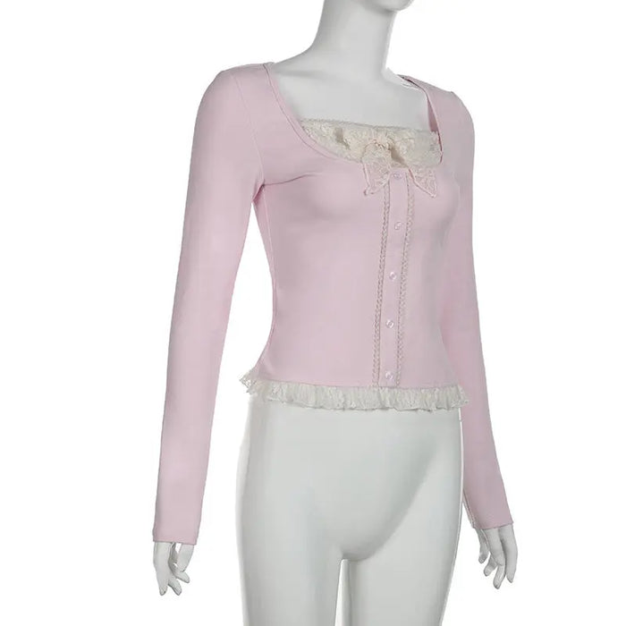Y2k Fairy Bow Lace Knitted Top fashionnsio