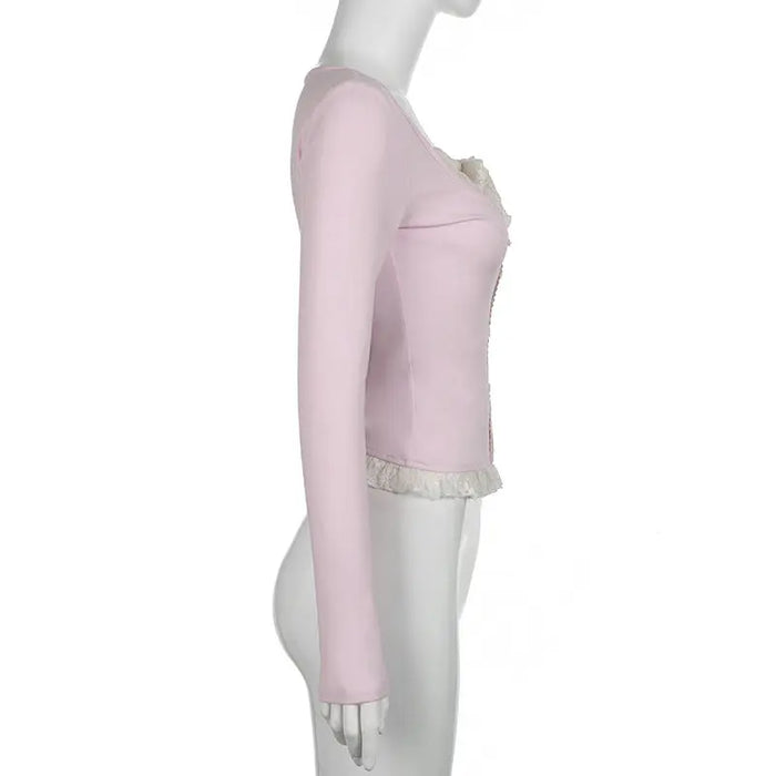 Y2k Fairy Bow Lace Knitted Top fashionnsio