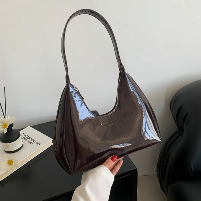 Y2k Metallic Half Moon Shoulder Bags fashionnsio