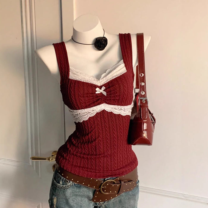 Y2K Lace Bow Top - Fashionnsio