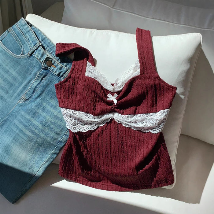 Y2K Lace Bow Top - Fashionnsio