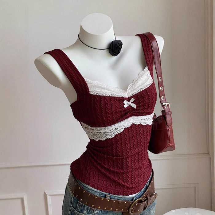 Y2K Lace Bow Top - Fashionnsio