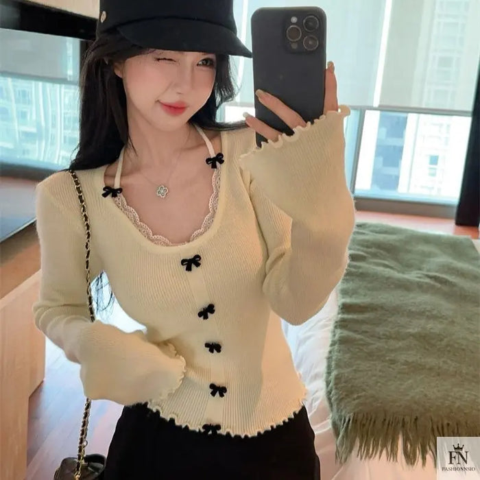 Y2K Patchwork Halter Bow Top - Fashionnsio