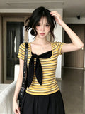 Y2K Striped Bow Top - Fashionnsio