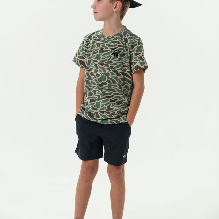 Youth Athletic Short - Heather Black - Retro Duck Camo Liner