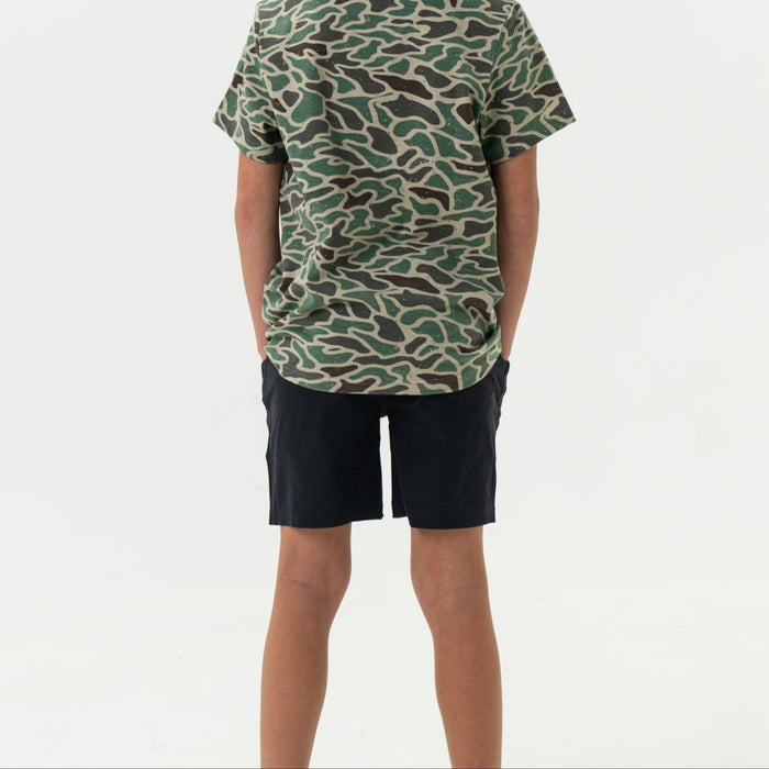 Youth Athletic Short - Heather Black - Retro Duck Camo Liner