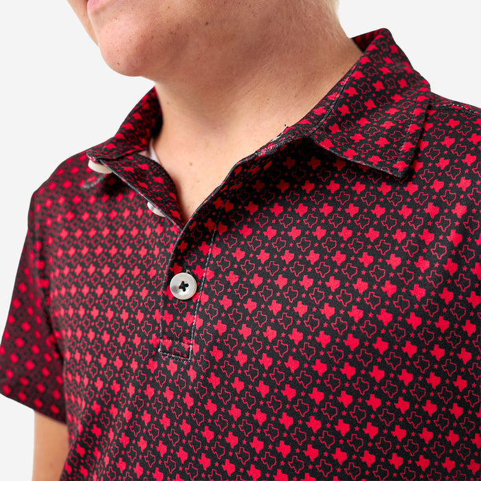 Youth Performance Polo - Texas - Black & Red