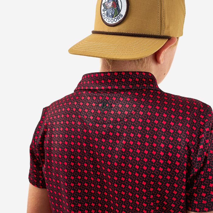 Youth Performance Polo - Texas - Black & Red