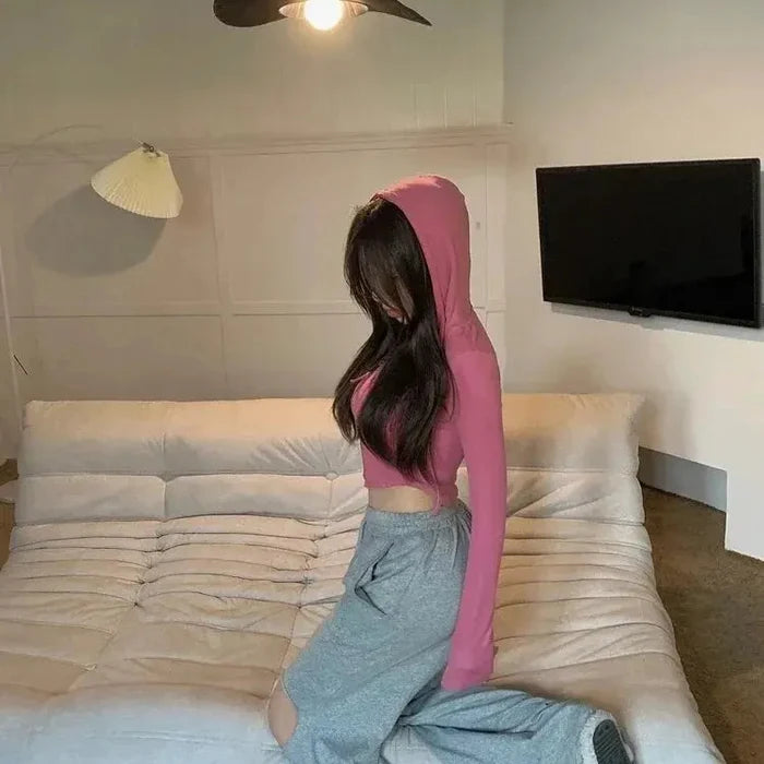 Zip Up Crop Hoodie Top - Fashionnsio